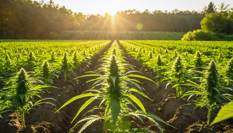 Sustainably grown hemp plants on an organic farm