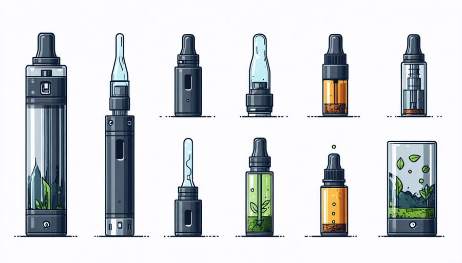 Diagram showing components of a vape device with environmental impact labels