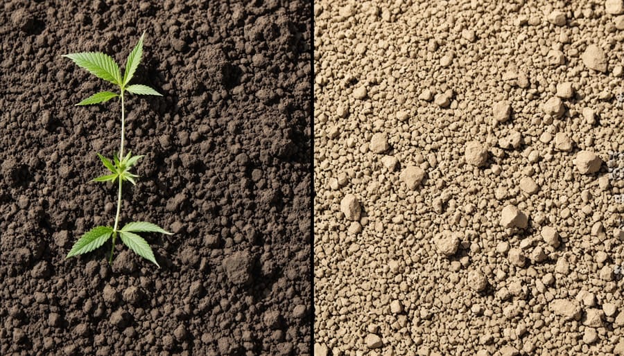 Visual comparison of soil quality showing the effects of intensive cannabis farming